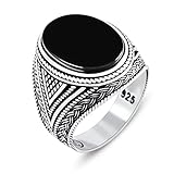 Chimoda Mens Rings with Black Onyx Stone in 925 Sterling Silver with Vintage Eastern Motifs Men's Jewelry