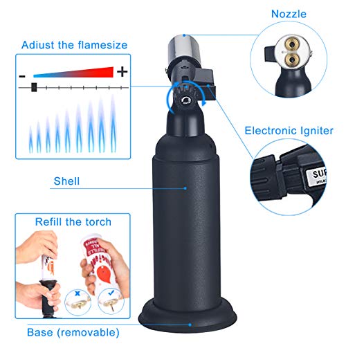 The perseids Blow Torch, Double Flame Culinary Torch Refillable Cooking Butane Torch Lighter with Adjustable Flame for BBQ, Crème Brûlée, Desserts, Baking, and Grilling, Butane Gas Not Included
