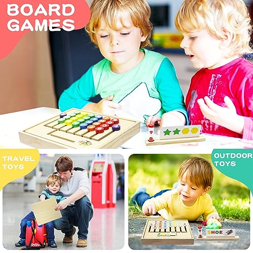 Wooden Montessori Toys for Kids 2 3 4 5 6 7 8 Years Old, Alphabet Learning Toys with 34 Cards, Color & Shape Matching Slide Puzzles Brain Teaser Logic Board Games for Preschool Kindergarten Homeschool