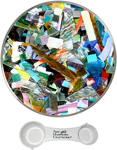 Bullseye Glass Bits & Pieces Fusible Glass Sampler Pack - 90 COE, 1 pound Bag and NHC Measuring Spoon