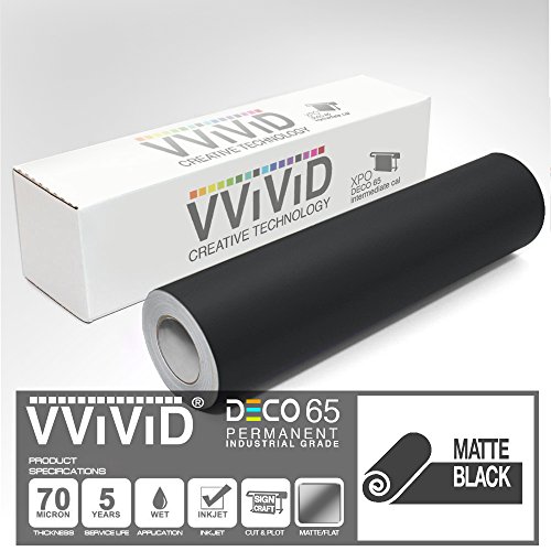 VViViD Black Matte DECO65 Permanent Adhesive Craft Vinyl for Cricut, Silhouette & Cameo (7ft x 11.8" Roll)