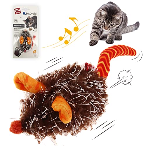 GiGwi Moving Cat Toy Mouse, Interactive Cat Toys Mice Electronic with Furry Tail, Automatic Squeaky Cat Toys for Kitten Indoor/Outdoor Exercise (Orange-Ear)