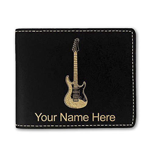 Faux Leather Wallet, Electric Guitar, Personalized Engraving Included (Black) - Thumbnail 3