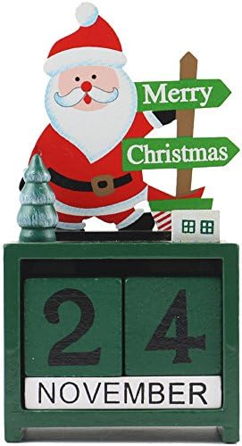 Wooden Advent Calendar Box for Christmas - Santa Claus &amp; Reindeer Cute Holiday Decoration (Green)