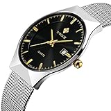 Fashion Mens Watch Mesh Band Japanese Analog Quartz Movt Thin Dial Date Wrist Watches,Black