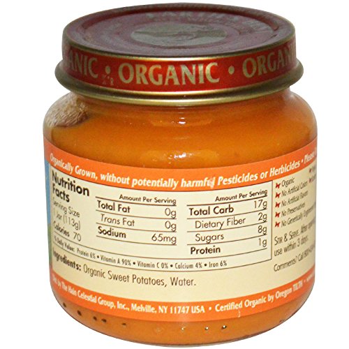 EARTH’S BEST ORGANIC BABY FOOD JARS, STAGE 1 VEGETABLE PUREE FOR BABIES 4 MONTHS AND OLDER, ORGANIC SWEET POTATOES, 4 OZ RESEALABLE GLASS JAR