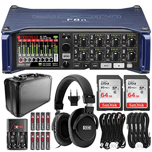 Zoom F8n Multi-Track Field Recorder with 2x 64GB Memory Card, Monitoring Headphones, and Deluxe Bundle