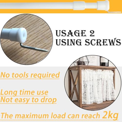 2 Pieces Clamping Rod for Curtains, Tension Rod, No Drilling, Curtain Rod Extendable Telescopic Rod for Clamping, for Curtains, Cabinets, DIY Shelf - White (58-85 cm)