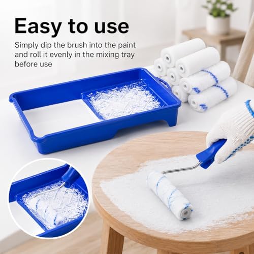 Pequeno rolo de tinta Adicione pegas e tabuleiros, 10 PCS, 10 recargas de espuma de 10 cm (dois materiais), kit de rolo de tinta em espuma para pintura DIY com tintas