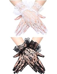 2 Pairs Short Lace Gloves Bridal Wedding Wrist Lace Gloves Vintage Sunscreen Floral Gloves for Women Girls (Color Set 1)