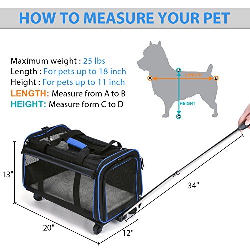 YOUTHINK Pet Wheels Carrier, SoftSided Travel Rolling Carrier Pet Stroller for Small Size Pets