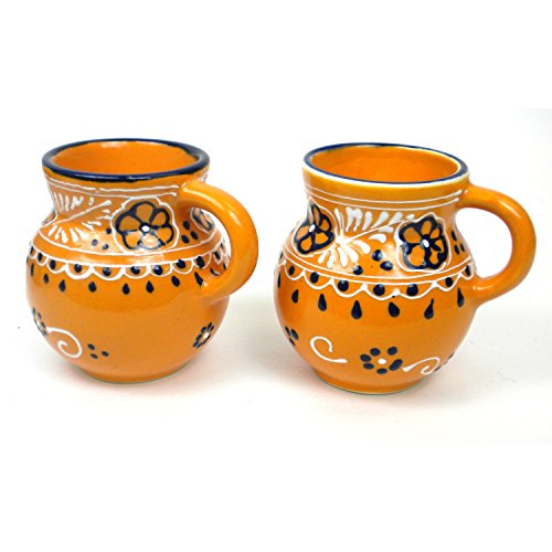 Global Crafts Encantada Handmade Hand-Painted Authentic Mexican Pottery, Beaker Coffee Mugs, Mango, Set of 2