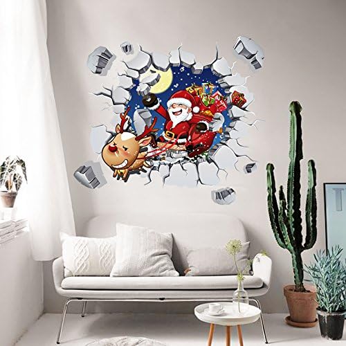 Yesfeel Christmas Wall Decals Stickers Ornaments For Living Room And Bedroom, BreakWall Santa Claus on Riendeer Sleigh Ride, Fun and Trendy