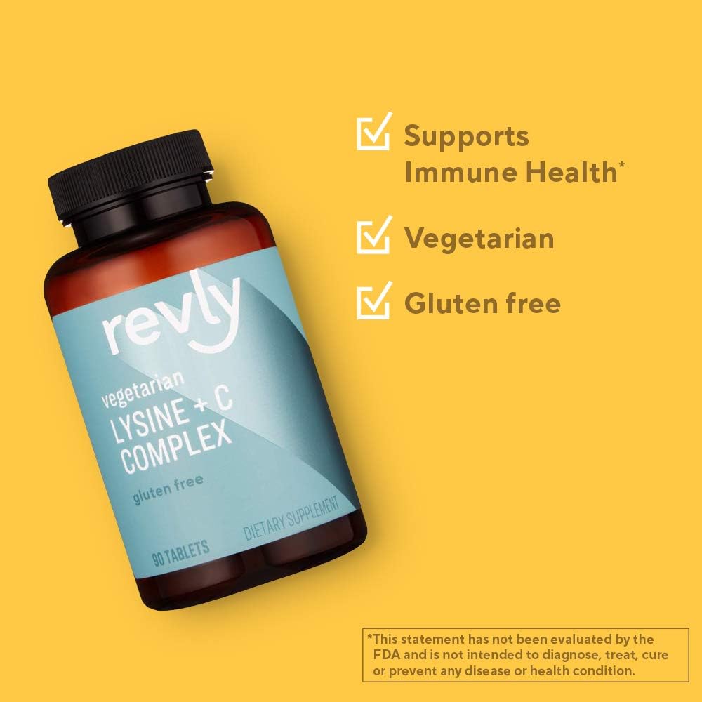  Brand - Revly Lysine + C Complex, 1000 mg L-Lysine and 66 mg Vitamin C per Serving (2 Tablets), Supports Immune Health, 90 Tablets, Gluten Free: Health & Personal Care