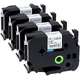 Label KINGDOM Compatible Label Tape Replacement for Brother P-Touch TZ251 TZe251 1 Inch 24mm Label Tape, Black on White, Standard Laminated Cassettes, 26.2 Feet, 4-Pack