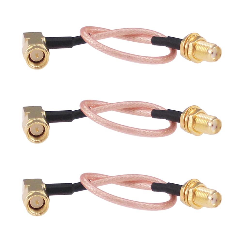 RFaha 3pcs RF coaxial coax assembly SMA Female to SMA Male Right Angle 15cm 6in FPV Antenna Extension Cable(F02-3)