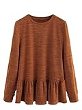 Romwe Women's Casual Round Neck Ruffle Hem Peplum Blouse Top