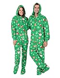 Footed Pajamas - Tis The Season Adult Hoodie Drop Seat Fleece