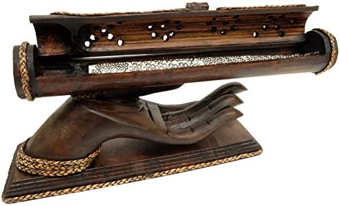 Design by UnseenThailand Bamboo Trough Wood Handmade Incense Burner Ash Catcher with Teak Hand Holder. (Left Hand)