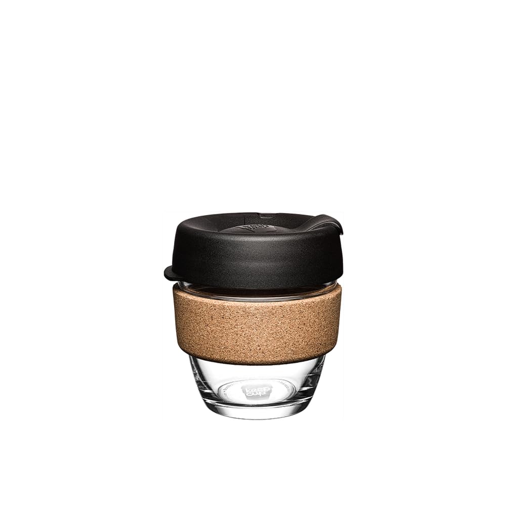 KeepCup Brew Cork - Reusable Coffee Cup Tempered Glass and Natural Cork, S 8oz/227ml - Black