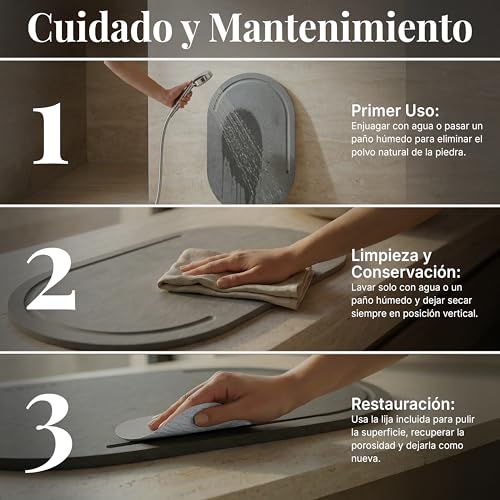 ZAREK Diatomite Oval Bath Mat 60 x 39 cm – Natural Stone Bath Mat, Quick Drying and Ultra Absorbent – Non-Slip and Antibacterial Bath Mat – Diatomite Stone for Shower and Bathtub