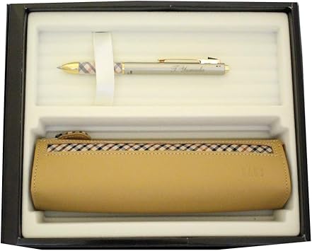 Amazon 名入れ ボールペン ペンケースセット ハウスチェック クロスライン ペンケース ブラウン ダックス ブリーズ３ 多機能ボールペン ゴールド Daks 油性ボールペン 文房具 オフィス用品
