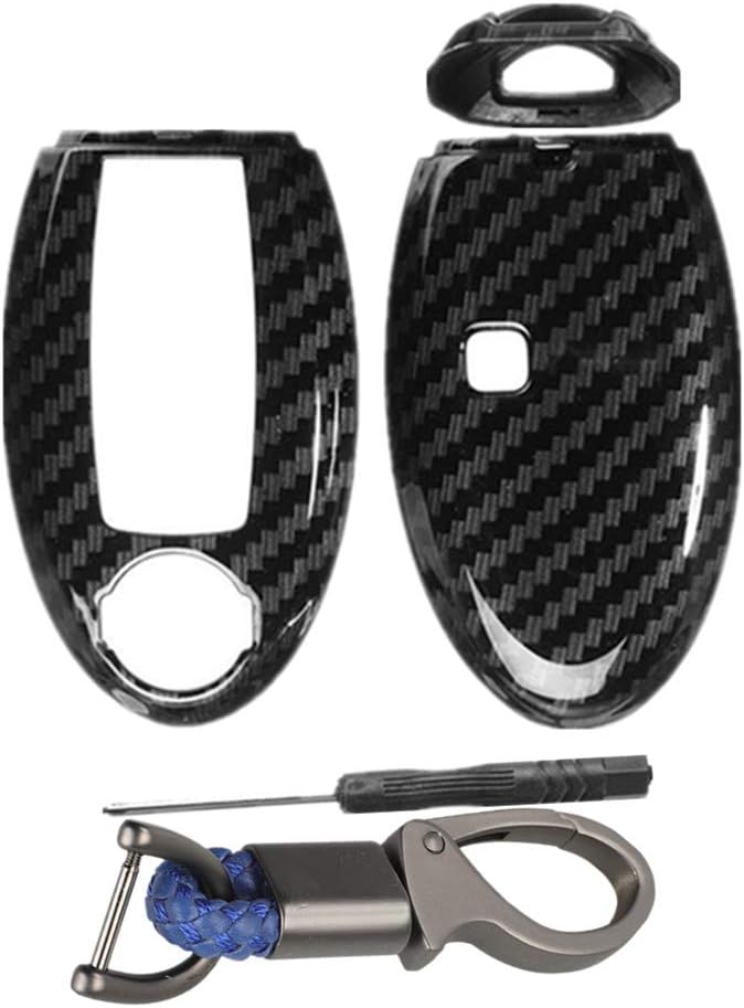 Happyit ABS Carbon Fiber Shell+Silicone Car Key Cover Case Keychain for Nissan 350Z Qashqai J10 J11 X-Trail t31 t32 Kicks Tiida Pathfinder Murano Note Juke 3 Buttons (Blue) - Image 5