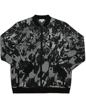 Calvin Klein Men's Abstract-Print Full-Zip Sweater, Black Combo, XL