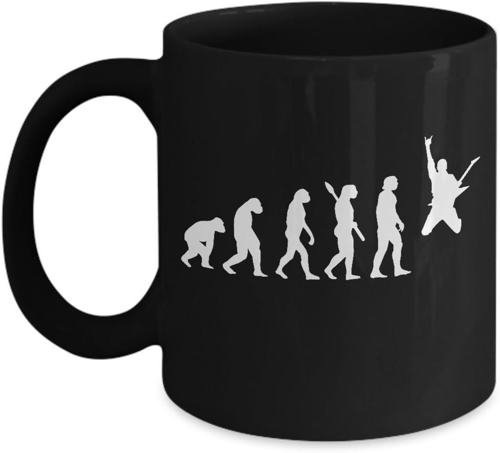 Funny Mug - HUMAN EVOLUTION - 11 OZ Coffee Mug - Evolve Develop Progress Funny Lol Cool Gift Play Guitar Lover Music