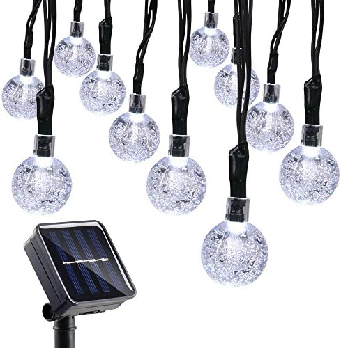 Solar Powered Globe String Lights 30 LED 6M/20Ft Crystal Ball Christmas Fairy String Light for Outdoor Garden Path Patio Home Lawn Holiday Wedding Decor Party (White)