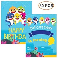 30Pcs Little Shark Invitation Greeting Card Shark Themed Birthday Party Supplies Baby Shower Invitation Invites for Kids with Envelopes