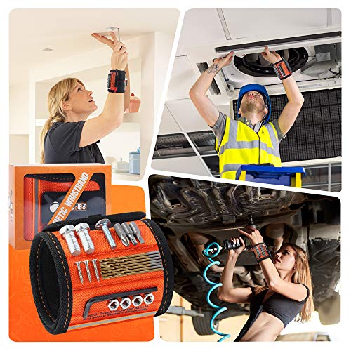 JelBo Magnetic Wristband, Magnetic Tool Belt Holder, Adjustable Tool Organizer Screw Holder with Powerful Magnets for Holding Screws, Tools, Nails, Drill Bits