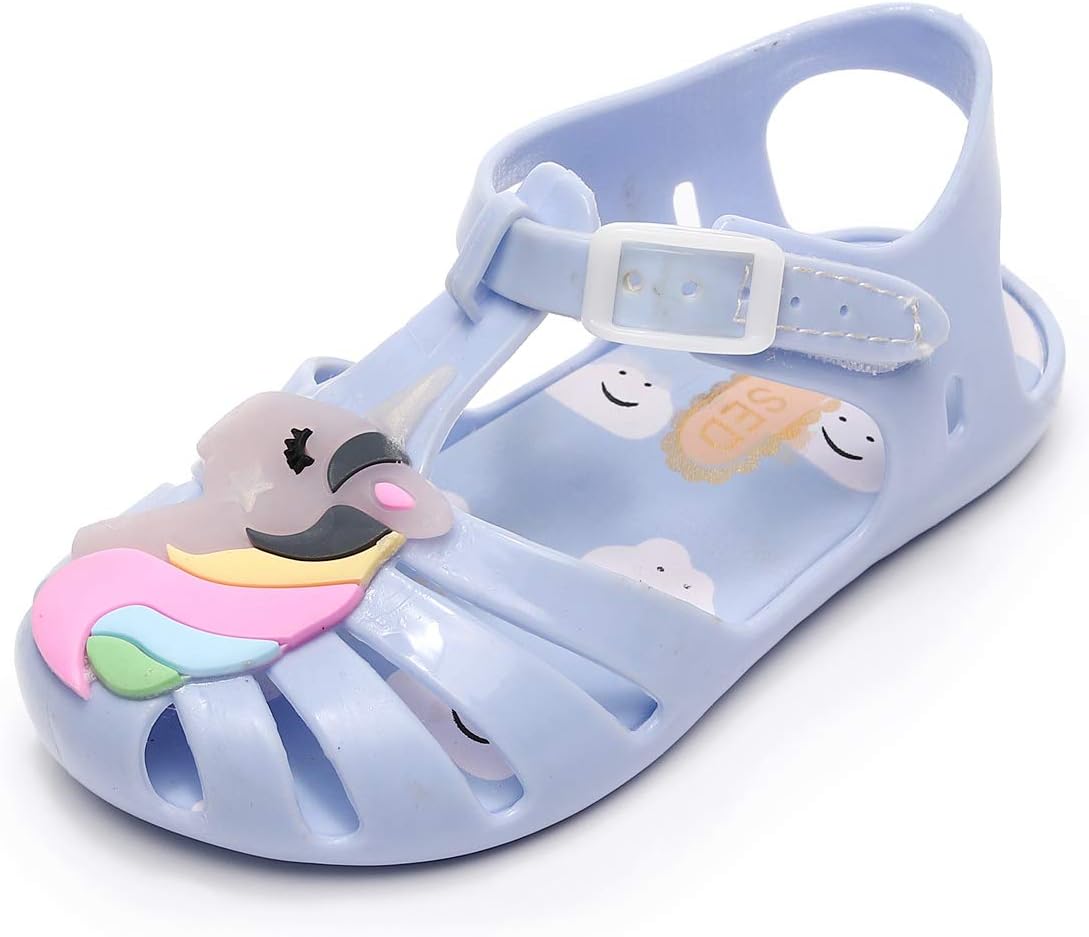 Ortarco Toddler Unicorn Shoes Princess Jelly Unicorns Sandals Flat for Baby Girl Little Kid Blue