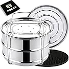 Aozita Stackable Steamer Insert Pans with Sling for Instant Pot Accessories 6/8 qt- Stainless Steel Food Steamer for Pressure Cooker, Baking, Lasagna Pans, Upgrade Interchangeable Lids Included