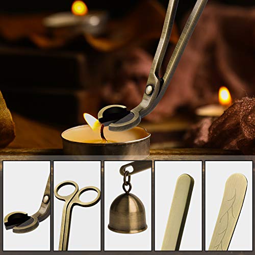 DANGSHAN Candle Snuffer Candle Accessory Set, 3 in 1 Candle Wick Trimmer, Candle Wick Dipper, Candle Snuffers (Bronze)