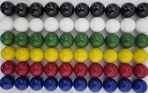 Big Game Toys~60 Large 1" (25mm) Replacement Solid Glass Marbles for Chinese Checker, Aggravation, Wahoo Board Game (10 Each of Red, Blue, Yellow, White, Green, Black)