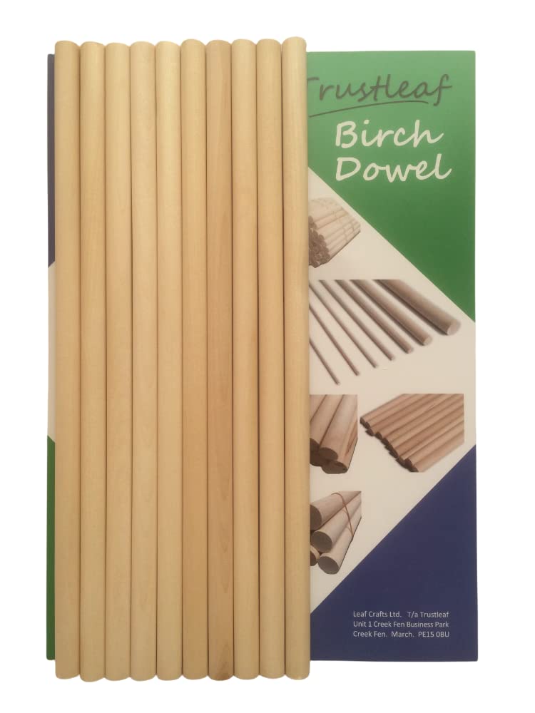 Trustleaf 12mm x 30cm Birch Hardwood Wooden Dowels (10 Dowels)