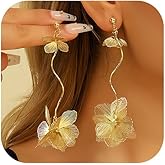 Long Gold Filigree Flower Earrings for Women Dangling Bohemian Layered Floral Statement Tassel Earring Trendy Boho Ginkgo Biloba Leaf Petal Jewelry