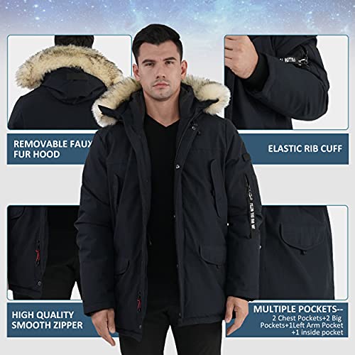 Molemsx Men's Down Alternative Jacket Insulated Expedition Mountain Thickened Lined Fur Hooded