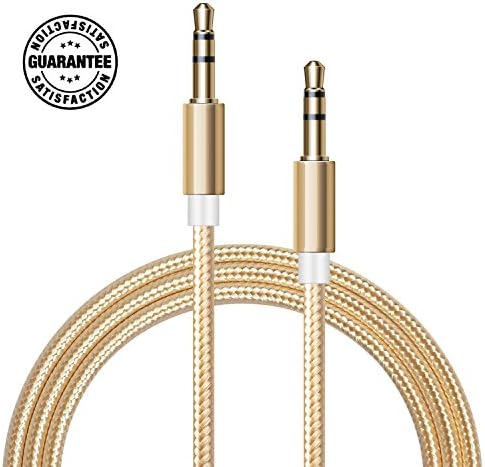 AUX Cable (Gold) - 3FT 1M Nylon Braided 3.5mm Gold Plated Connector Hi-Fi Sound Quality for Car, Home, Stereos, iPod, iPhone, Samsung, Speaker, Headphones, and More Gold Pistis