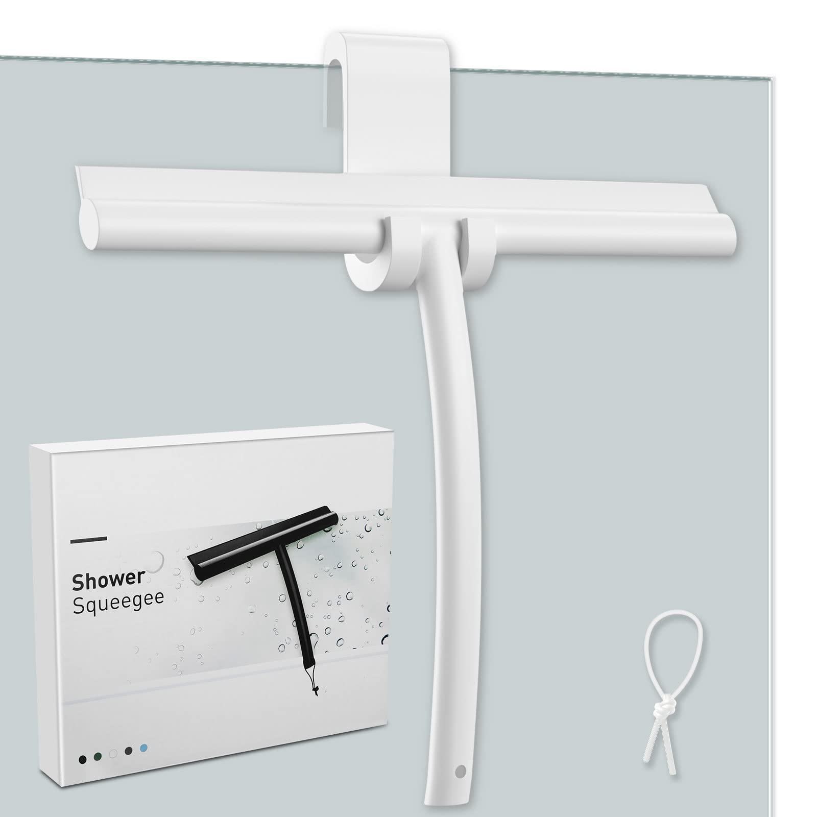 MOSUO Shower Squeegee, Squeegee Shower Silicone with Holder, No Drilling, Squeegee with Stainless Steel Core for Window Squeegee, Bathroom, Mirror, Glass Cleaning, Tiles, Car Windows - White