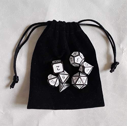 image for MicoYuan DND Polyhedral Metal Game Dice Black and White 7pc Set for Du