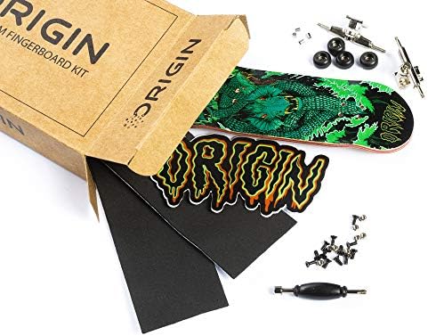 Origin Fingerboards Premium Graphic Fingerboard Kit - 32mm 5-Ply Canadian Maple Skateboard Toy CNC Bearing Wheels (Hydra)