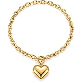 TILUNAMI 18K Gold Plated Chunky Link Chain Heart Pendant Jewelry for Women, Fashion Statement Accessory, Birthday Gift for Her