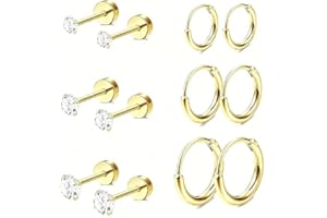 6 Pairs Gold Studs Earrings for Women Girls Cartilage Huggies Earring Sets for Multiple Piercings Jewellery Gold Earrings for