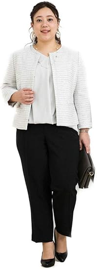 Amazon Sourire スーリール 入学式 スーツ ママ 大きいサイズ パンツ レディース 4点セット 卒業式 フォーマル ブラウス付先染ノーカラー カラーレスjk パンツ パンツスーツ 通販