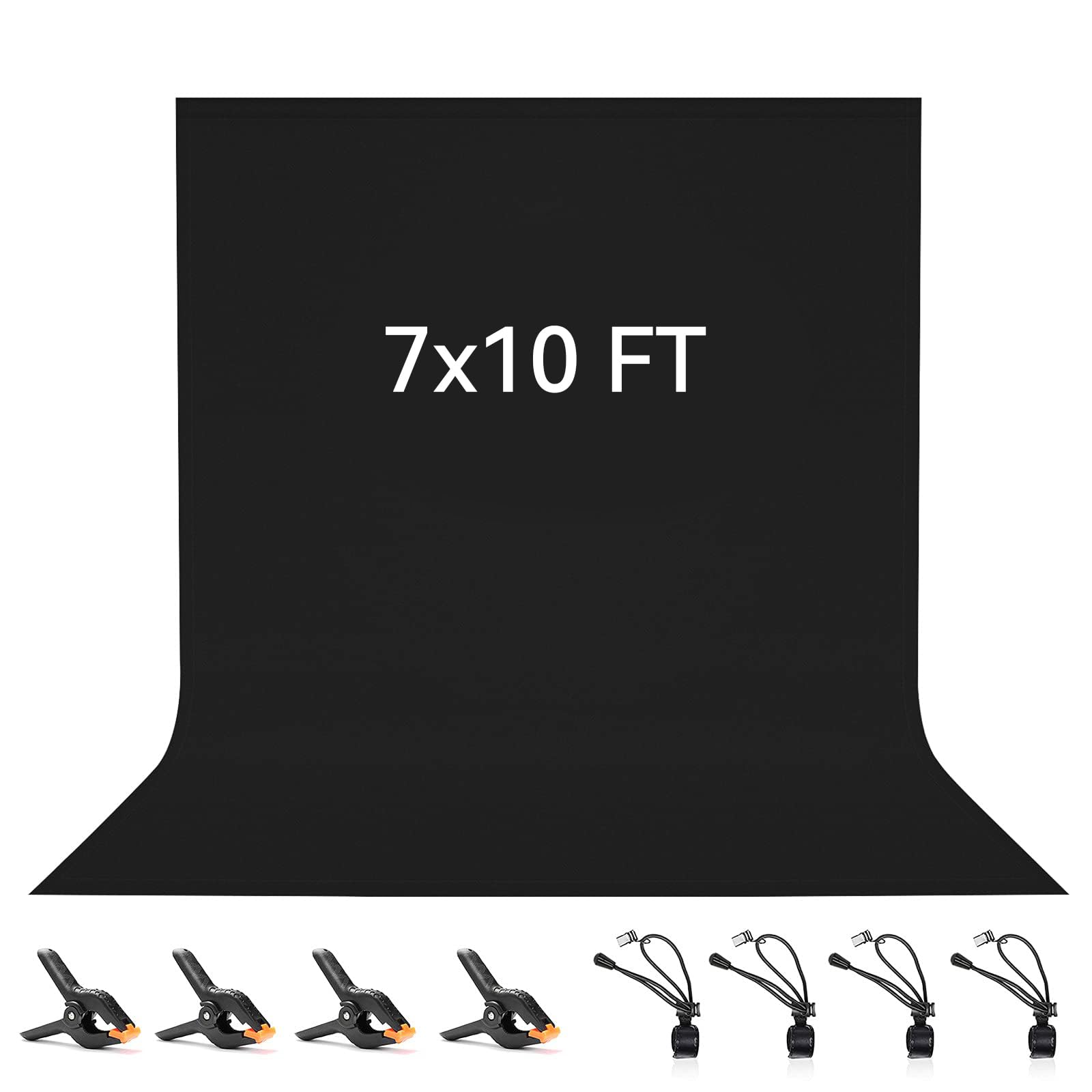 2 x 3 M/ 7 x 10 FT Black Backdrop, Vevelux 100% Polyester Photography Background with 4 Spring Clamps & 4 Anti-Wrinkle Backdrop Clips Foldable Washable for Studio Photo Video Shooting — image 1