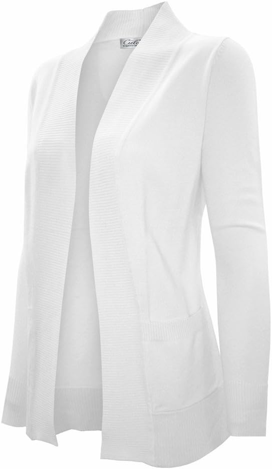 CieloWomen's Solid Basic Open Front Pockets Knit Sweater Cardigan
