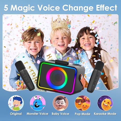 Karaoke Machine,Portable Bluetooth Speaker with 2 Wireless Microphone for Adults & Kids with LED Lights, Karaoke Microphone with PA System Supports USB/TF/AUX,Gift for Party (Black)