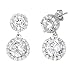 Mia Sarine Womens Round Double Halo Cubic Zirconia Stud Drop Earrings in Rhodium over Brass